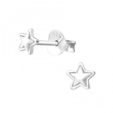 Star - 925 Sterling Silver Plain Ear Studs A4S36634