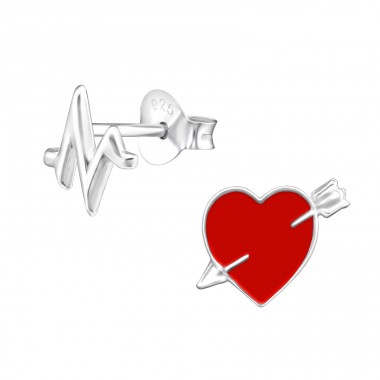 Heartbeat - Mismatch - 925 Sterling Silver Plain Ear Studs A4S36971