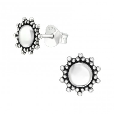 Sun - 925 Sterling Silver Plain Ear Studs A4S39984
