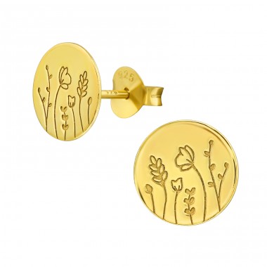Pressed Flower - 925 Sterling Silver Plain Ear Studs A4S40705