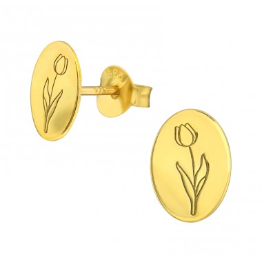 Gold Tulip - 925 Sterling Silver Plain Ear Studs A4S40706