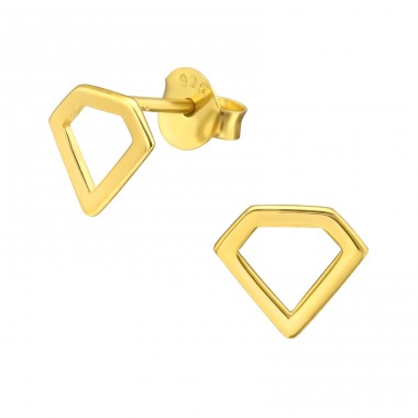 Golden Diamond shape - 925 Sterling Silver Plain Ear Studs A4S40954