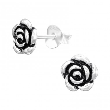 Oxidierte Rose - Schmuck Silber 925 Einfache Ohrstecker A4S41174