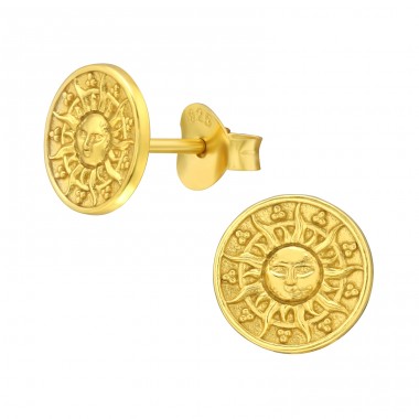 Golden antique sun - 925 Sterling Silver Plain Ear Studs A4S42162