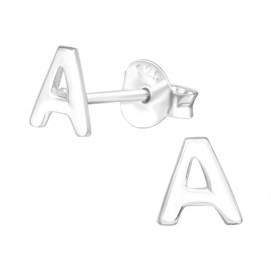 "A" Alphabetic letter - 925 Sterling Silver Plain Ear Studs A4S42512