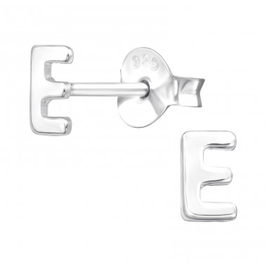 "E" alphabet letter - 925 Sterling Silver Plain Ear Studs A4S42522