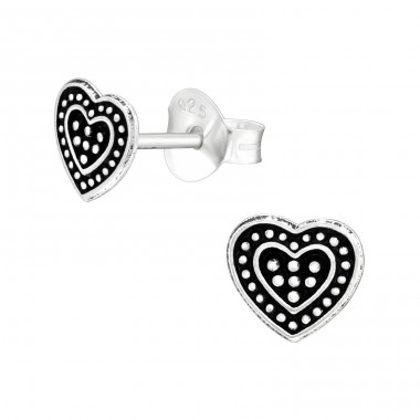 Heart - 925 Sterling Silver Plain Ear Studs A4S43188
