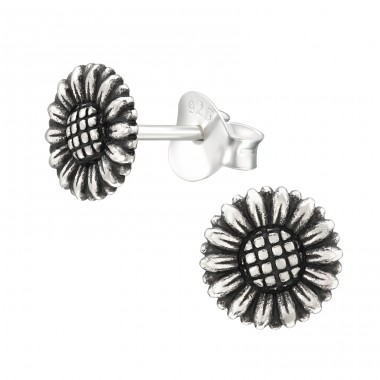 Antique Sunflower - 925 Sterling Silver Plain Ear Studs A4S43308
