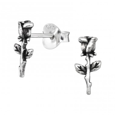 Antike oxidierte Rose - Schmuck 925 Silber einfache Ohrstecker A4S43526