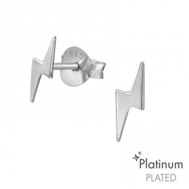 Lightning Bolt platinum plated - 925 Sterling Silver Plain Ear Studs A4S44107