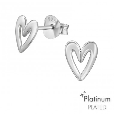 Heart - Platinum - 925 Sterling Silver Plain Ear Studs A4S44109