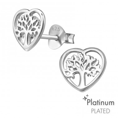 Copacul Vieții platinat  - Argint 925 Cercei Simpli Cu Șurub A4S44114