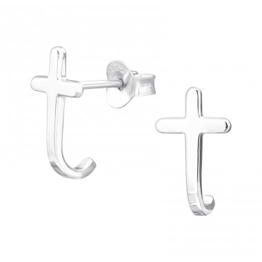 Gebogenes Kreuz - Einfache Ohrstecker aus 925er Sterlingsilber A4S44171