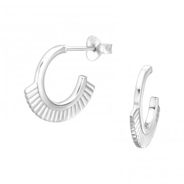 Half Hoop - 925 Sterling Silver Plain Ear Studs A4S44177