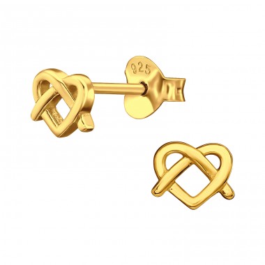 Golden Pretzel - 925 Sterling Silver Plain Ear Studs A4S44663