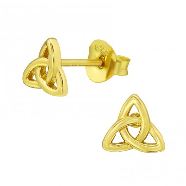 Golden celtic Trinity Knot - 925 Sterling Silver Plain Ear Studs A4S44740