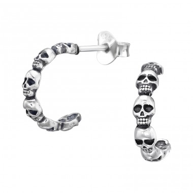 Skull - 925 Sterling Silver Plain Ear Studs A4S44888