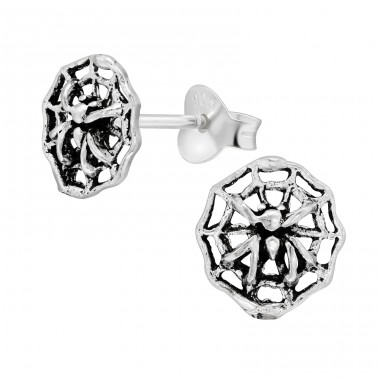 Oxidiertes Spinnennetz - Einfache Ohrstecker aus 925er Sterlingsilber A4S44911