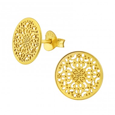 Detailled Filigree gold plated - 925 Sterling Silver Plain Ear Studs A4S45014