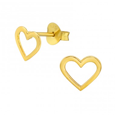 Golden open Heart - 925 Sterling Silver Plain Ear Studs A4S45031