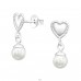 Heart with hanging pearl - 925 Sterling Silver Plain Ear Studs A4S45346