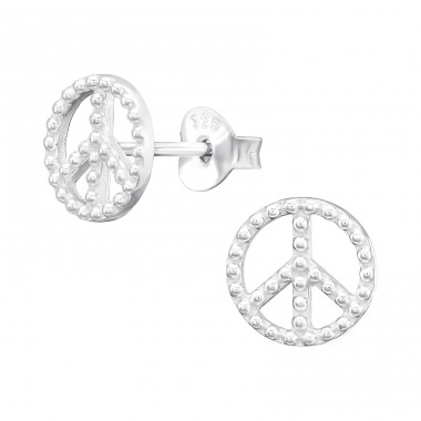 Peace & Love sign - 925 Sterling Silver Plain Ear Studs A4S45569
