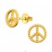 Golden Peace & Love sign - 925 Sterling Silver Plain Ear Studs A4S45570