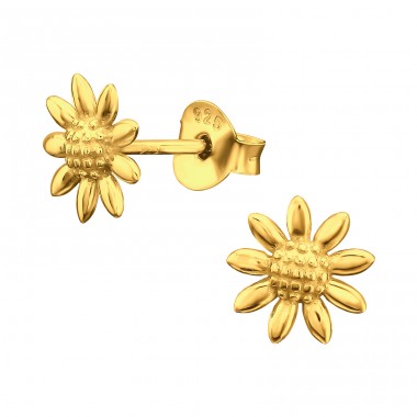 Golden Sunflower - 925 Sterling Silver Plain Ear Studs A4S45580