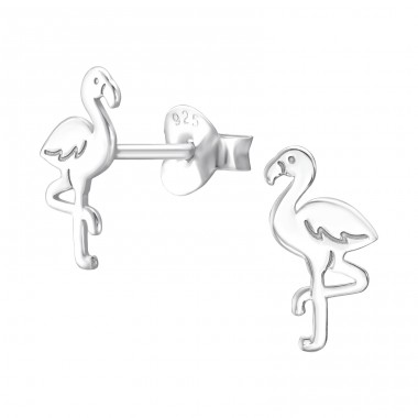 Standing Flamingo - 925 Sterling Silver Plain Ear Studs A4S45860