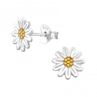 Two tone Sunflower - 925 Sterling Silver Plain Ear Studs A4S45895