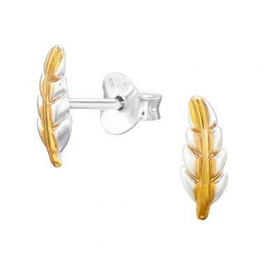 Two tone Leaf - 925 Sterling Silver Plain Ear Studs A4S45922