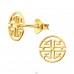 Golden Oriental korean zen symbol - 925 Sterling Silver Plain Ear Studs A4S45964