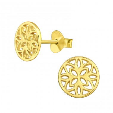 Golden Flower stud - 925 Sterling Silver Plain Ear Studs A4S46091