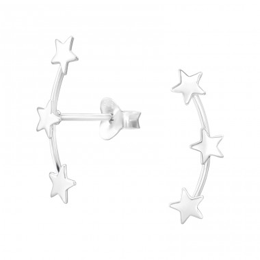 Triple Stars Ear Studs - 925 Sterling Silver Plain Ear Studs A4S46103