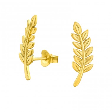 Golden Laurel stud - 925 Sterling Silver Plain Ear Studs A4S46176
