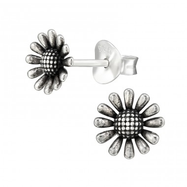 Flower oxidized - 925 Sterling Silver Plain Ear Studs A4S46558
