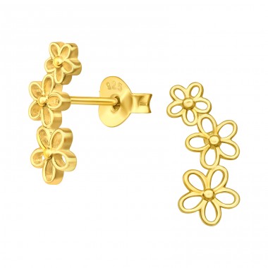 Golden Flowers in line - 925 Sterling Silver Plain Ear Studs A4S46667