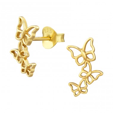 Gold plated Butterflies - 925 Sterling Silver Plain Ear Studs A4S46668