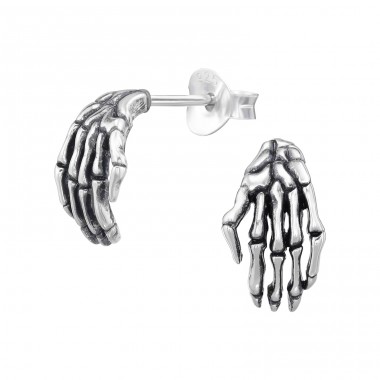 Skeleton Hand - 925 Sterling Silver Plain Ear Studs A4S46834