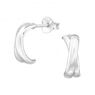 Halb Hoop - 925er Silber Glatte Ohrstecker A4S46933