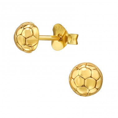 Golden Football - 925 Sterling Silver Plain Ear Studs A4S48493