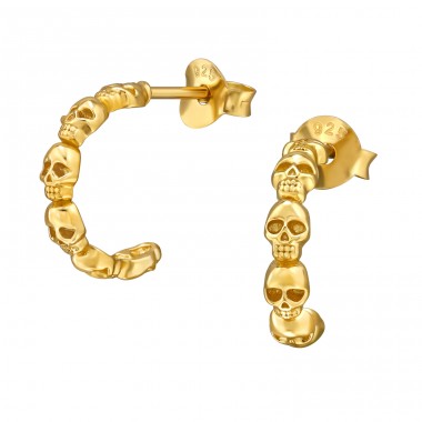 Golden half circle with skulls  - 925 Sterling Silver Plain Ear Studs A4S49034