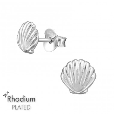 6mm Schale Rhodium Beschichtet, - 925Er Silber Glatte Ohrstecker A4S49044