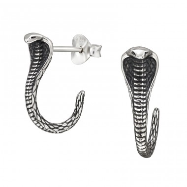 Cobra Oxidized - 925 Sterling Silver Plain Ear Studs A4S49544