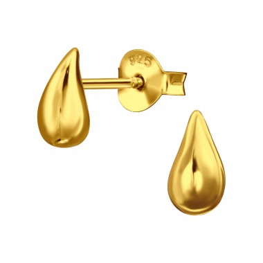 Golden Teardrop - 925 Sterling Silver Plain Ear Studs A4S49677