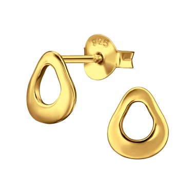 Golden Open Teardrop - 925 Sterling Silver Plain Ear Studs A4S49689