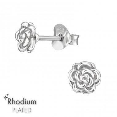 Rose - 925er Silber Glatte Ohrstecker A4S49717