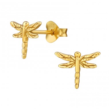 Goldene Libelle - 925Er Silber Glatte Ohrstecker A4S49719
