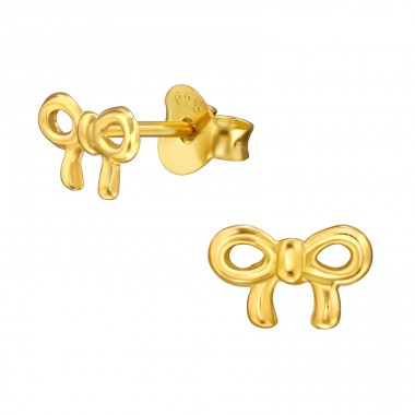 Golden Bow - 925 Sterling Silver Plain Ear Studs A4S49720
