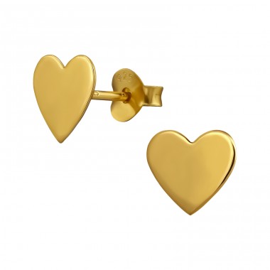 Golden Heart - 925 Sterling Silver Plain Ear Studs A4S49723